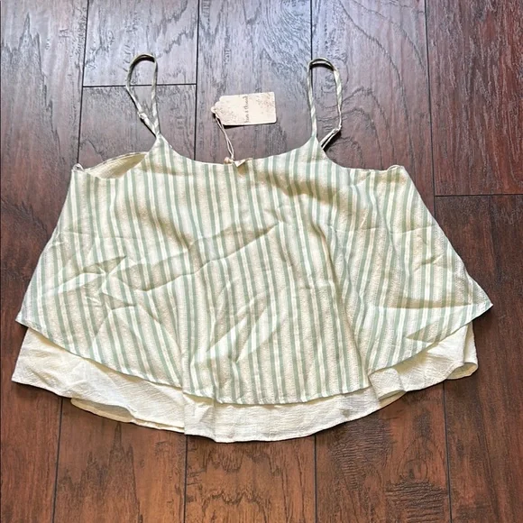 Hem & Thread Green and Cream Top with Boxy Asymmetrical Style - Picture 1 of 4